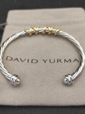 David Yurman Silver Cable Cuff Bracelet with Gold Pavé Spirals